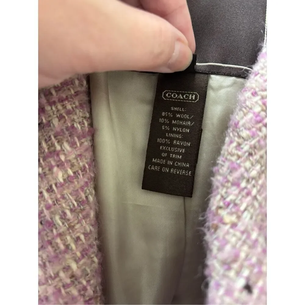 Coach Signature Pink Bouclé Wool Mohair Blend Double Breasted Coat Size 10